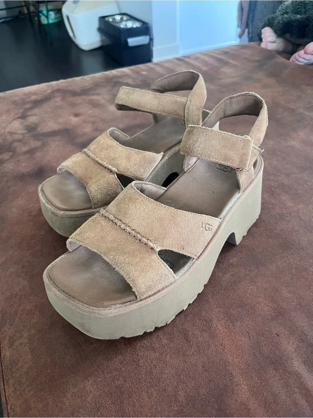 UGG Women's Suede Platform Sandal in Tan